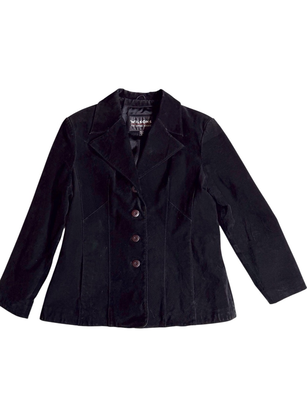 Wilsons black suede leather blazer styled four button jacket women’s size XL